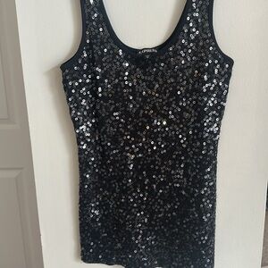 Express Shimmery Black Sequin Tank Top Small